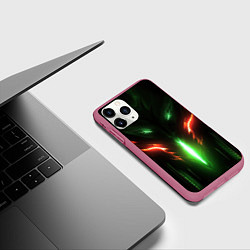 Чехол iPhone 11 Pro матовый Абстракция и зеленое свечение, цвет: 3D-малиновый — фото 2
