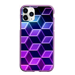 Чехол iPhone 11 Pro матовый Неоновые кубы иллюзия, цвет: 3D-фиолетовый