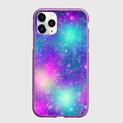 Чехол iPhone 11 Pro матовый Яркий розово-голубой космос, цвет: 3D-фиолетовый