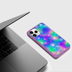 Чехол iPhone 11 Pro матовый Яркий космос розово-синий с вкраплениями зеленого, цвет: 3D-фиолетовый — фото 2