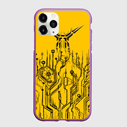 Чехол iPhone 11 Pro матовый Киберпанк Yellow-Black, цвет: 3D-фиолетовый