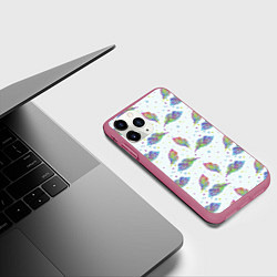Чехол iPhone 11 Pro матовый Цветные листочки, цвет: 3D-малиновый — фото 2