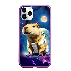 Чехол iPhone 11 Pro матовый Капибара-космонавт - нейросеть, цвет: 3D-фиолетовый