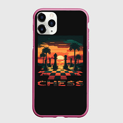 Чехол iPhone 11 Pro матовый Chess - на закате, цвет: 3D-малиновый