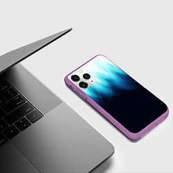 Чехол iPhone 11 Pro матовый Синее пламя огня на черном, цвет: 3D-фиолетовый — фото 2