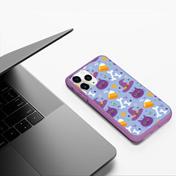 Чехол iPhone 11 Pro матовый Кошачий хэллоуин, цвет: 3D-фиолетовый — фото 2