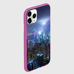 Чехол iPhone 11 Pro матовый Большой город в розово-голубых огнях, цвет: 3D-фиолетовый — фото 2