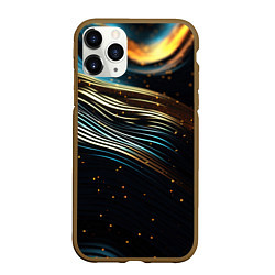 Чехол iPhone 11 Pro матовый Золотые волны на черном фоне, цвет: 3D-коричневый