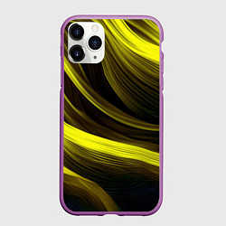 Чехол iPhone 11 Pro матовый Черные и желтые линии, цвет: 3D-фиолетовый