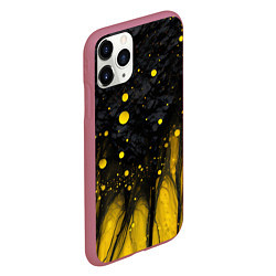 Чехол iPhone 11 Pro матовый Желтые брызги на черном фоне, цвет: 3D-малиновый — фото 2