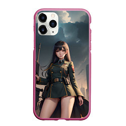 Чехол iPhone 11 Pro матовый Девушка офицер с винтовкой, цвет: 3D-малиновый