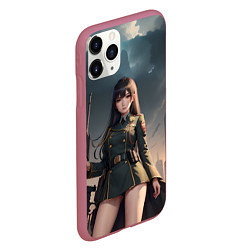 Чехол iPhone 11 Pro матовый Девушка офицер с винтовкой, цвет: 3D-малиновый — фото 2