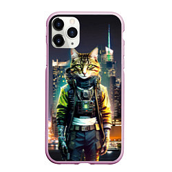 Чехол iPhone 11 Pro матовый Cool cat in New York city at night, цвет: 3D-розовый