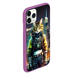 Чехол iPhone 11 Pro матовый Cool cat in New York city at night, цвет: 3D-фиолетовый — фото 2