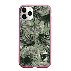 Чехол iPhone 11 Pro матовый Big leaves, цвет: 3D-малиновый