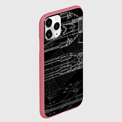 Чехол iPhone 11 Pro матовый Чертеж ракеты на чёрном фоне, цвет: 3D-малиновый — фото 2