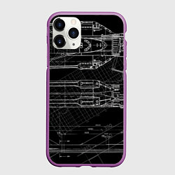 Чехол iPhone 11 Pro матовый Чертеж ракеты на чёрном фоне, цвет: 3D-фиолетовый