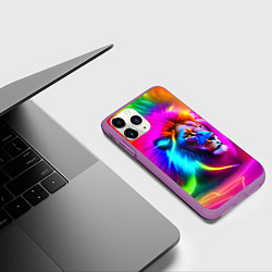 Чехол iPhone 11 Pro матовый Неоновый лев в цветовой абстракции, цвет: 3D-фиолетовый — фото 2