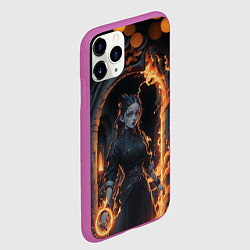 Чехол iPhone 11 Pro матовый Готическая девушка с двумя косами огненная магия, цвет: 3D-фиолетовый — фото 2