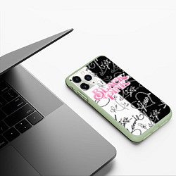Чехол iPhone 11 Pro матовый Blackpink - чб автографы, цвет: 3D-салатовый — фото 2