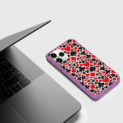 Чехол iPhone 11 Pro матовый Карточные масти - символика, цвет: 3D-фиолетовый — фото 2