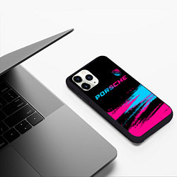 Чехол iPhone 11 Pro матовый Porsche - neon gradient: символ сверху, цвет: 3D-черный — фото 2