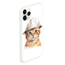 Чехол iPhone 11 Pro матовый Акварельный кот-строитель, цвет: 3D-белый — фото 2