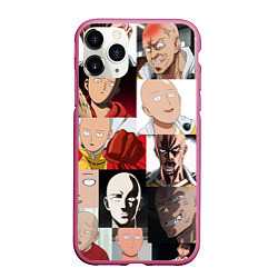 Чехол iPhone 11 Pro матовый Saitama - many faces, цвет: 3D-малиновый