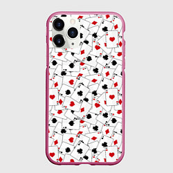 Чехол iPhone 11 Pro матовый Карточные тузы, цвет: 3D-малиновый