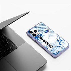 Чехол iPhone 11 Pro матовый Subaru blue logo, цвет: 3D-светло-сиреневый — фото 2