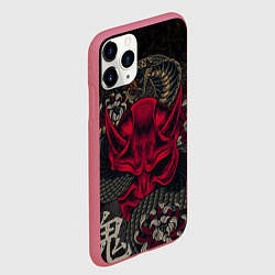 Чехол iPhone 11 Pro матовый Oni mask and snake, цвет: 3D-малиновый — фото 2