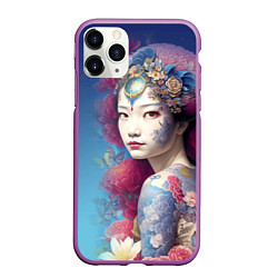 Чехол iPhone 11 Pro матовый Japanese girl - irezumi - tattoo - art, цвет: 3D-фиолетовый