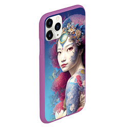 Чехол iPhone 11 Pro матовый Japanese girl - irezumi - tattoo - art, цвет: 3D-фиолетовый — фото 2