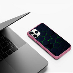 Чехол iPhone 11 Pro матовый Honeycombs green, цвет: 3D-малиновый — фото 2