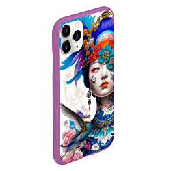 Чехол iPhone 11 Pro матовый Japanese girl - irezumi - tattoo, цвет: 3D-фиолетовый — фото 2