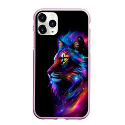 Чехол iPhone 11 Pro матовый Лев в космосе и звезды, цвет: 3D-розовый