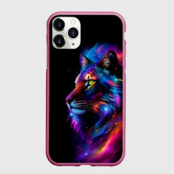 Чехол iPhone 11 Pro матовый Лев в космосе и звезды, цвет: 3D-малиновый