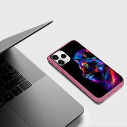 Чехол iPhone 11 Pro матовый Лев в космосе и звезды, цвет: 3D-малиновый — фото 2