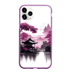 Чехол iPhone 11 Pro матовый Японские мотивы - фиолетовый, цвет: 3D-фиолетовый
