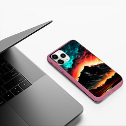 Чехол iPhone 11 Pro матовый Горящее ночное небо на фоне гор, цвет: 3D-малиновый — фото 2