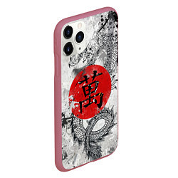 Чехол iPhone 11 Pro матовый Dragon - white grunge, цвет: 3D-малиновый — фото 2