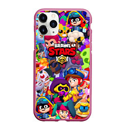 Чехол iPhone 11 Pro матовый Brawl stars all pattern, цвет: 3D-малиновый