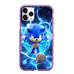 Чехол iPhone 11 Pro матовый Sonic electric waves, цвет: 3D-фиолетовый