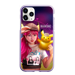 Чехол iPhone 11 Pro матовый Jisoo and Pikachu, цвет: 3D-светло-сиреневый