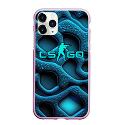 Чехол iPhone 11 Pro матовый CS GO blue neon logo, цвет: 3D-розовый