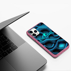 Чехол iPhone 11 Pro матовый CS GO blue neon logo, цвет: 3D-малиновый — фото 2