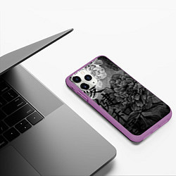 Чехол iPhone 11 Pro матовый Flowers - japanese art, цвет: 3D-фиолетовый — фото 2