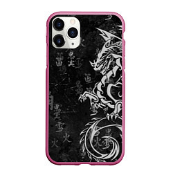 Чехол iPhone 11 Pro матовый White dragon - grunge, цвет: 3D-малиновый