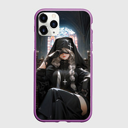 Чехол iPhone 11 Pro матовый Монашка 2b от нейросети, цвет: 3D-фиолетовый