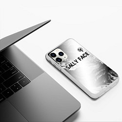 Чехол iPhone 11 Pro матовый Sally Face glitch на светлом фоне: символ сверху, цвет: 3D-белый — фото 2